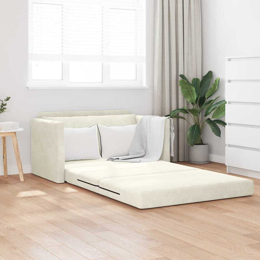 Sofa Bett Creme 124 x 204 x 61 cm Samt