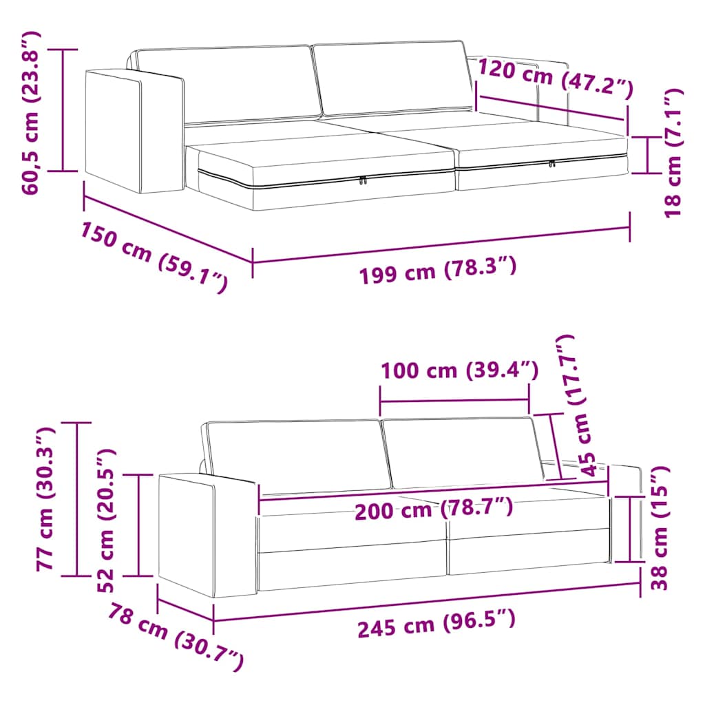 Bodensofa-Bett Dunkelgelb 245 x 78 x 77 cm Stoff