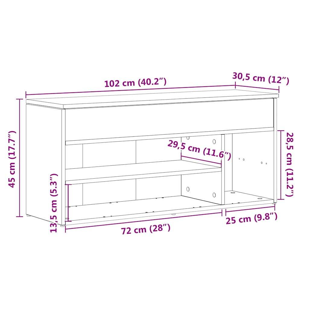 Schuhbank Betongrau 102x30,5x45 cm Holzwerkstoff