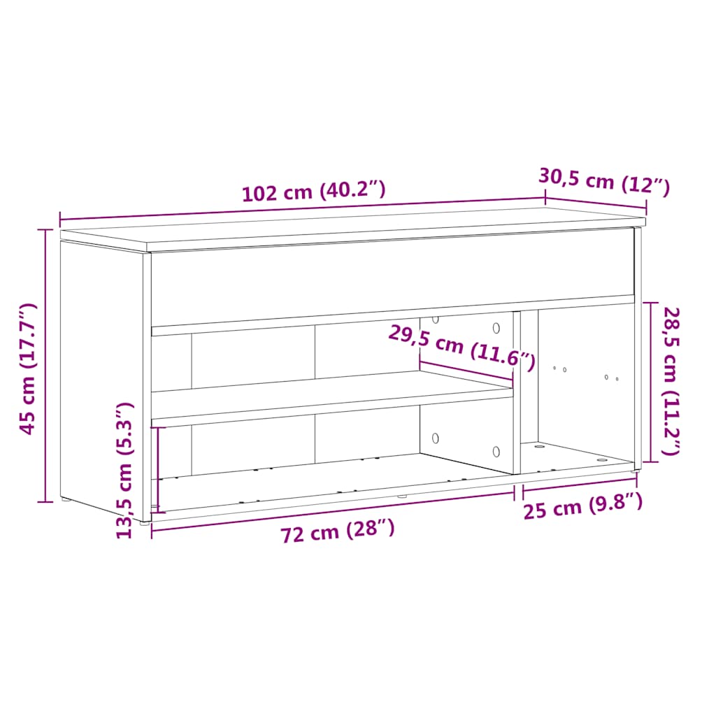 Schuhbank Altholz-Optik 102x30,5x45 cm Holzwerkstoff