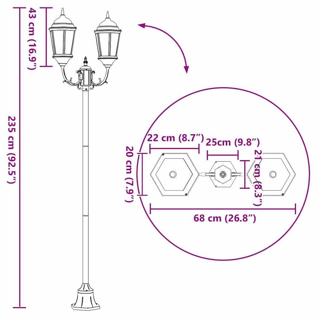 Gartenlichtmast Bronzefarben Aluminium, Glas