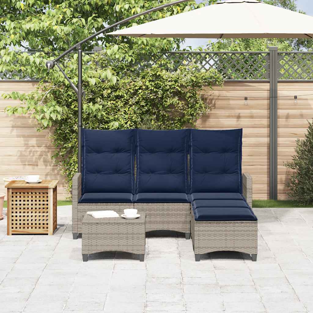 3-tlg. Garten-Sofagarnitur mit Kissen L-Form Grau Poly Rattan