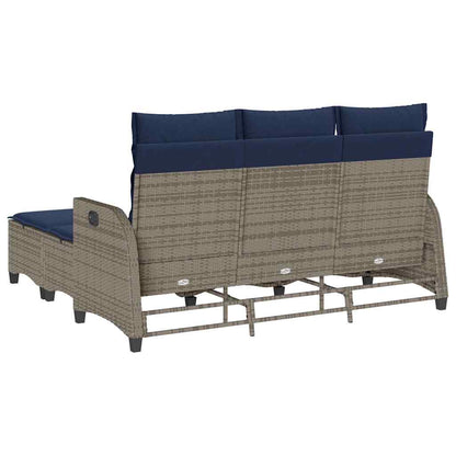 3-tlg. Garten-Sofagarnitur mit Kissen L-Form Grau Poly Rattan