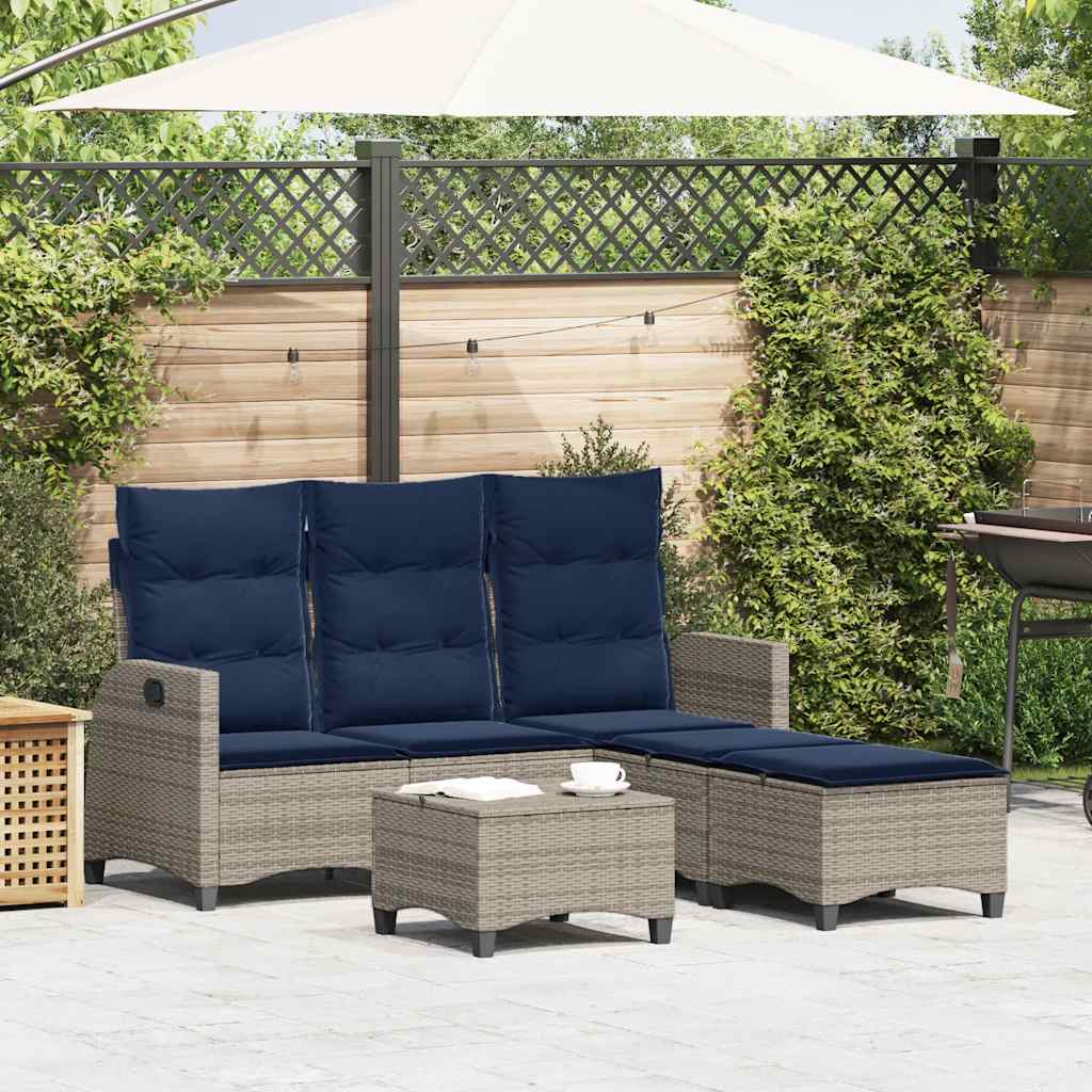 3-tlg. Garten-Sofagarnitur mit Kissen L-Form Grau Poly Rattan