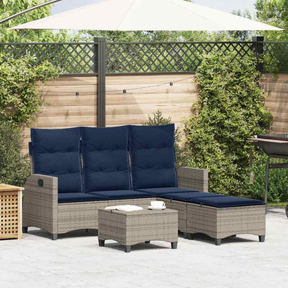 3-tlg. Garten-Sofagarnitur mit Kissen L-Form Grau Poly Rattan