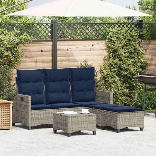 3-tlg. Garten-Sofagarnitur mit Kissen L-Form Grau Poly Rattan