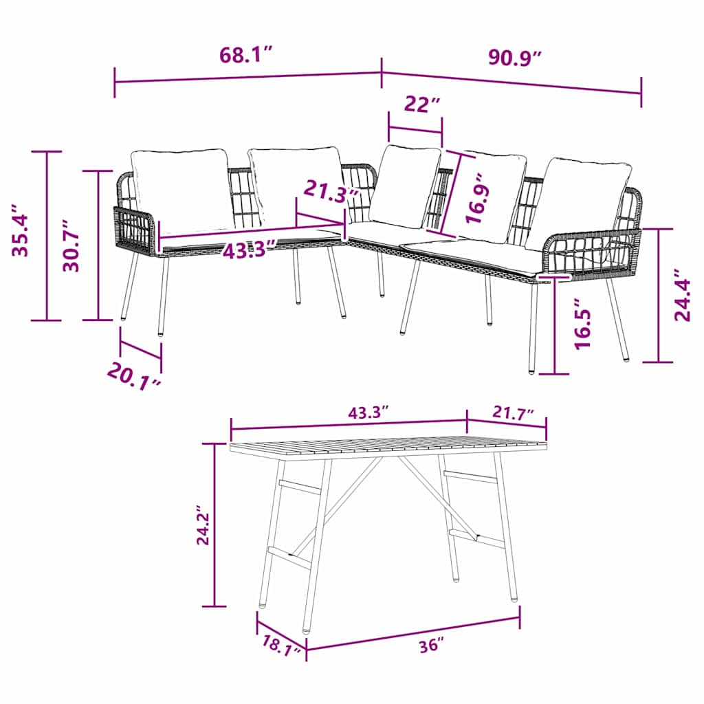 Garten-Sofa-Set 2 pcs Schwarz Poly-Rattan