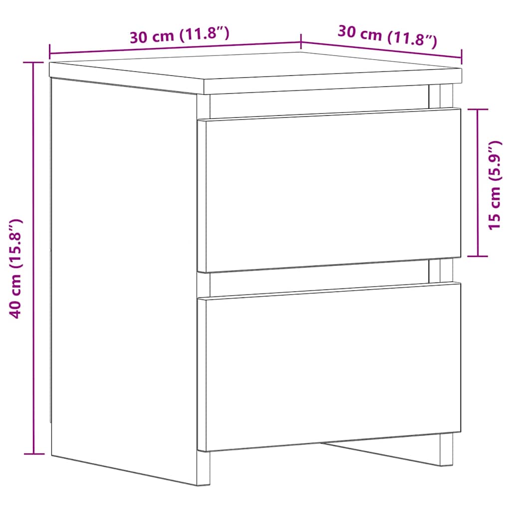 Nachttisch 2 pcs Schwarze Eiche 30 x 30 x 40 cm Holzwerkstoff