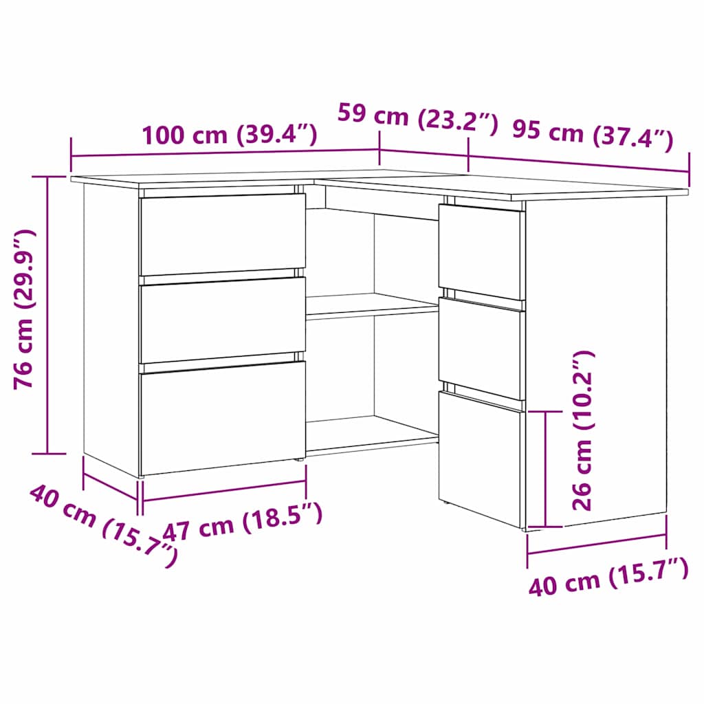 Eckschreibtisch Schwarze Eiche 145 x 100 x 76 cm Holzwerkstoff