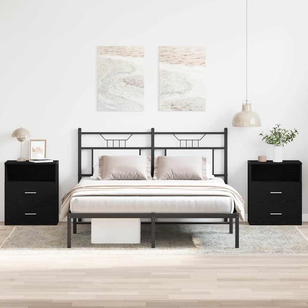 Nachttische 2er Set Schwarz Eiche 50x32x60cm Holzwerkstoff