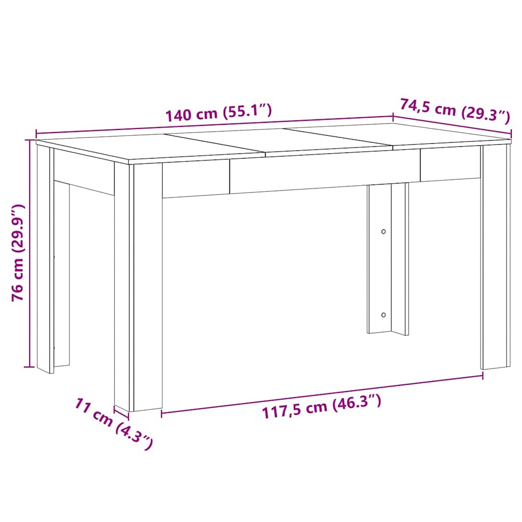 Esstisch Schwarz Eichen-Optik 140 x 74,5 x 76 cm Holzwerkstoff