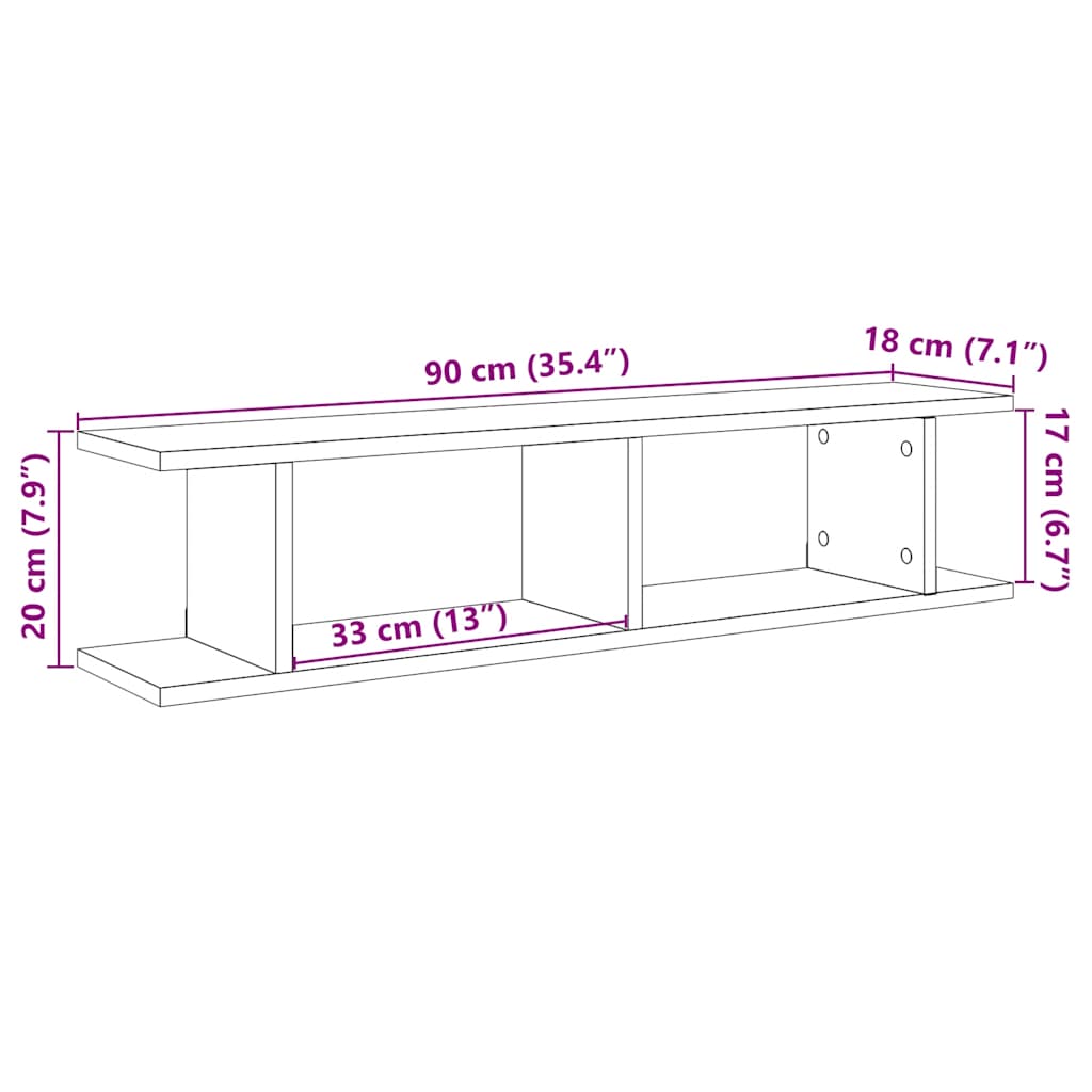 Wandregale 2 Stk. Schwarz Eichen-Optik 90x18x20cm Holzwerkstoff