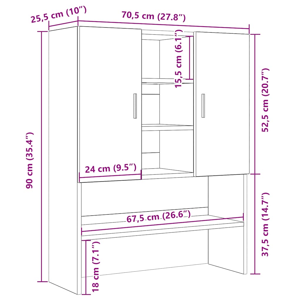 Waschmaschinenschrank Schwarz Eichen-Optik 70,5x25,5x90 cm