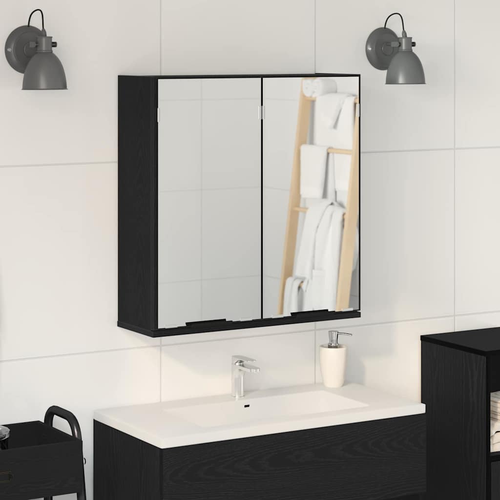 Badezimmer-Spiegelschrank - Schwarzer Eichenlook, 64x20x66.5 cm, Gefertigt aus Holzwerkstoff
