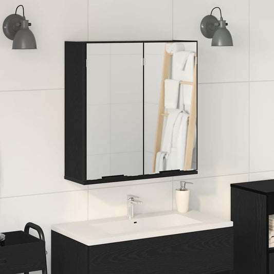 Badezimmer-Spiegelschrank - Schwarzer Eichenlook, 64x20x66.5 cm, Gefertigt aus Holzwerkstoff