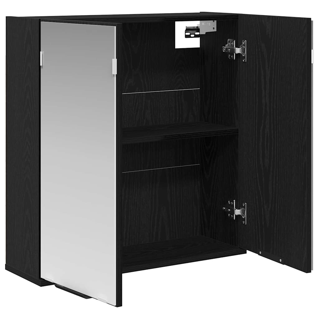 Badezimmer-Spiegelschrank - Schwarzer Eichenlook, 64x20x66.5 cm, Gefertigt aus Holzwerkstoff