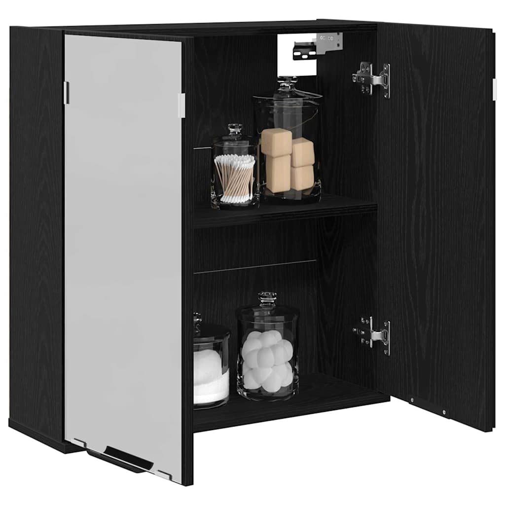 Badezimmer-Spiegelschrank - Schwarzer Eichenlook, 64x20x66.5 cm, Gefertigt aus Holzwerkstoff
