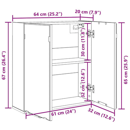 Badezimmer-Spiegelschrank - Schwarzer Eichenlook, 64x20x66.5 cm, Gefertigt aus Holzwerkstoff