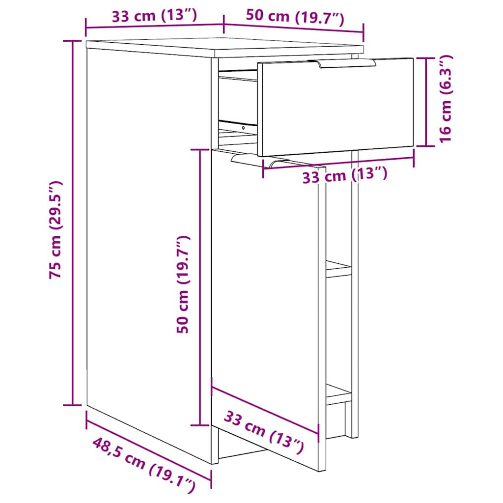 Schreibtischschrank Schwarze Eiche 33 x 50 x 75 cm