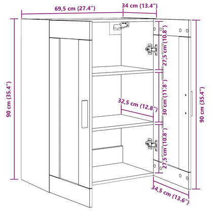 Wandschrank Wandmontiert Schwarze Eiche 69.5 x 34 x 90 cm
