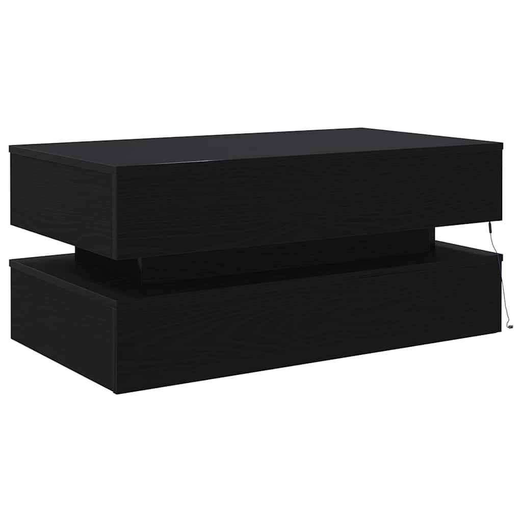 Couchtisch mit LED-Leuchten Schwarz Eichen-Optik 90x50x40 cm