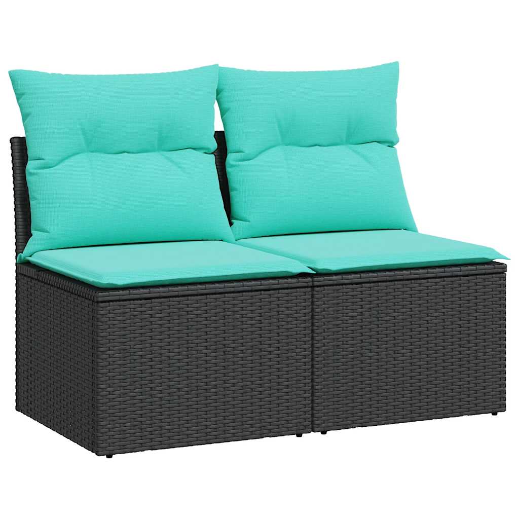 2-tlg. Garten-Sofagarnitur mit Kissen Schwarz Poly Rattan