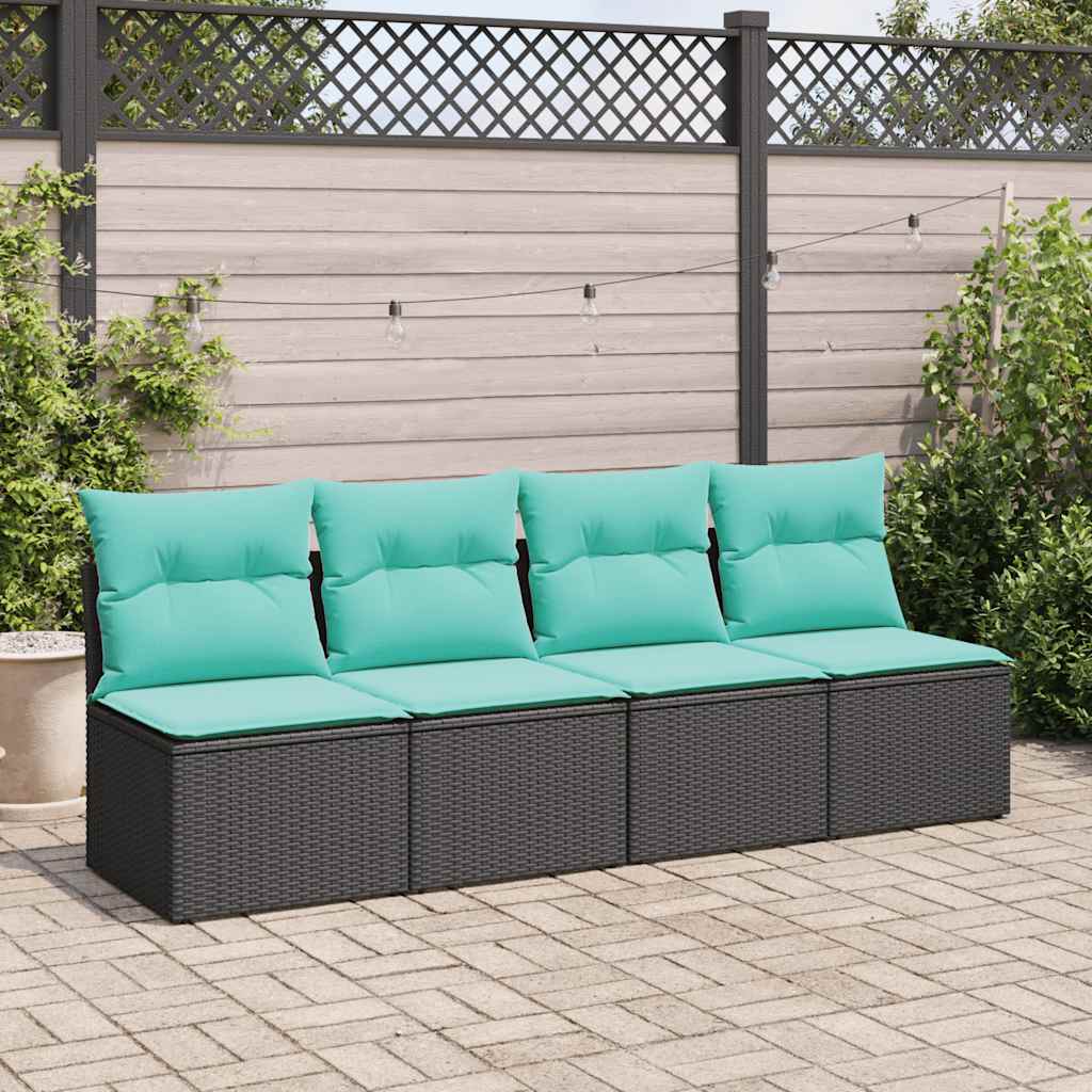 2-tlg. Garten-Sofagarnitur mit Kissen Schwarz Poly Rattan