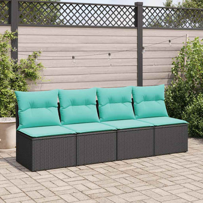2-tlg. Garten-Sofagarnitur mit Kissen Schwarz Poly Rattan