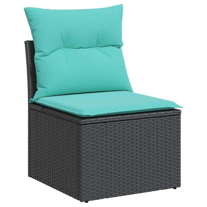 2-tlg. Garten-Sofagarnitur mit Kissen Schwarz Poly Rattan