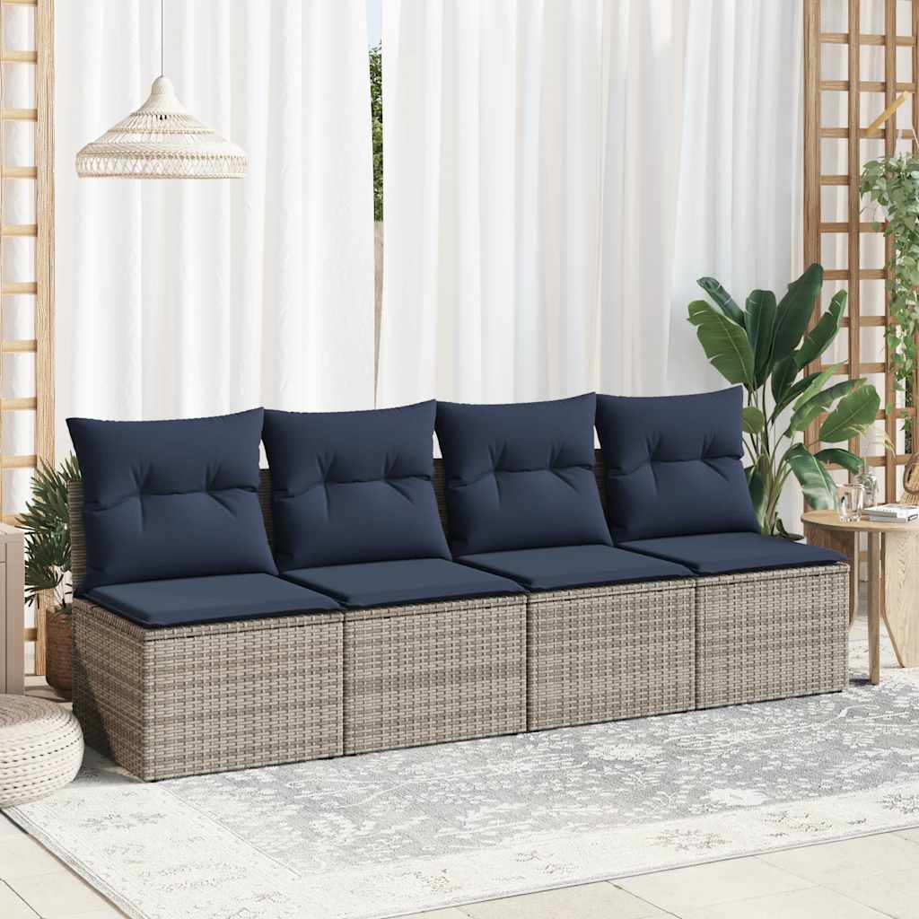 2-tlg. Garten-Sofagarnitur mit Kissen Grau Poly Rattan Akazie