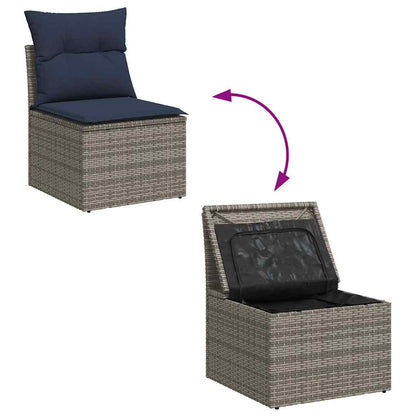 2-tlg. Garten-Sofagarnitur mit Kissen Grau Poly Rattan Akazie