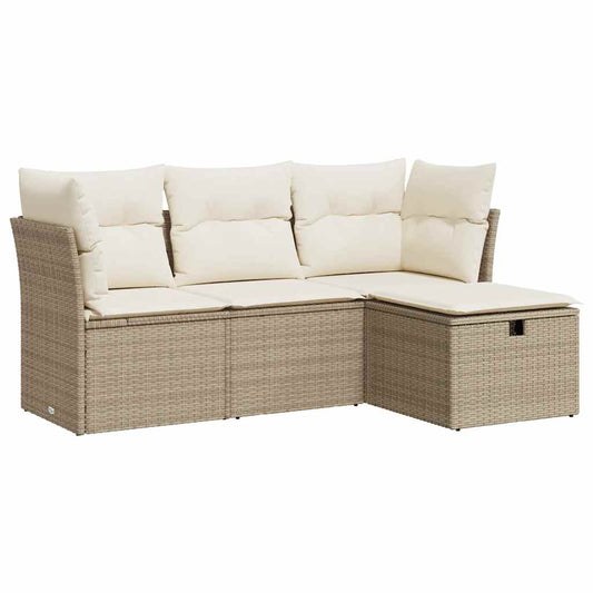 4-tlg. Garten-Sofagarnitur mit Kissen Beige Poly Rattan