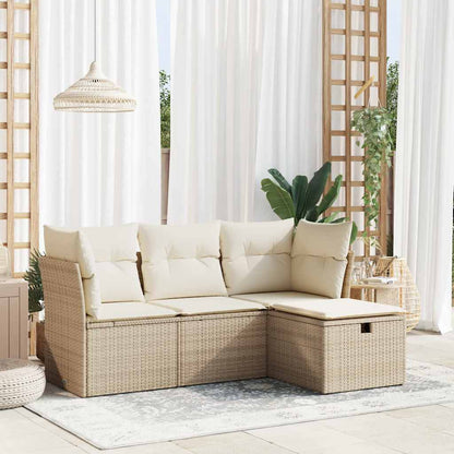 4-tlg. Garten-Sofagarnitur mit Kissen Beige Poly Rattan