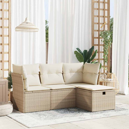 4-tlg. Garten-Sofagarnitur mit Kissen Beige Poly Rattan