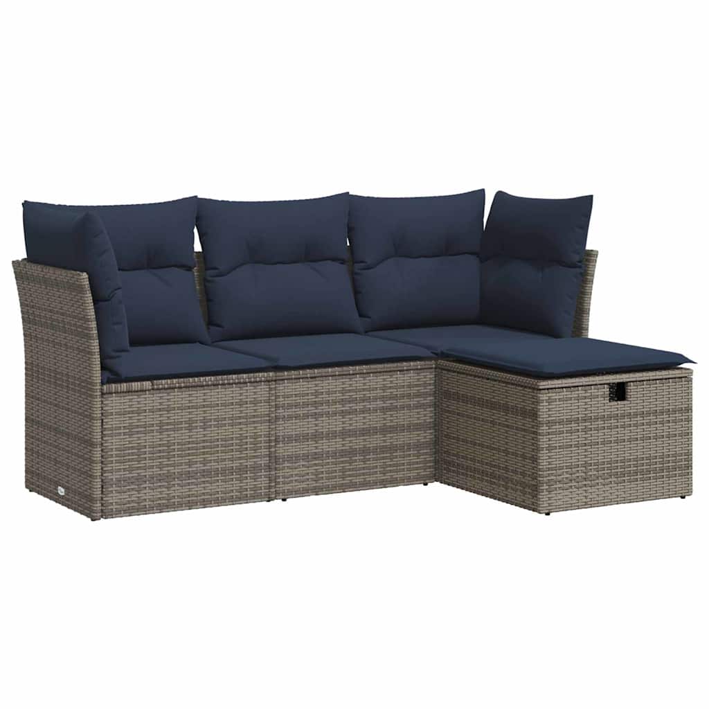 4-tlg. Garten-Sofagarnitur mit Kissen Grau Poly Rattan