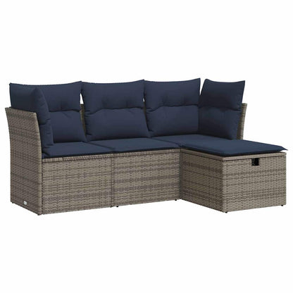 4-tlg. Garten-Sofagarnitur mit Kissen Grau Poly Rattan