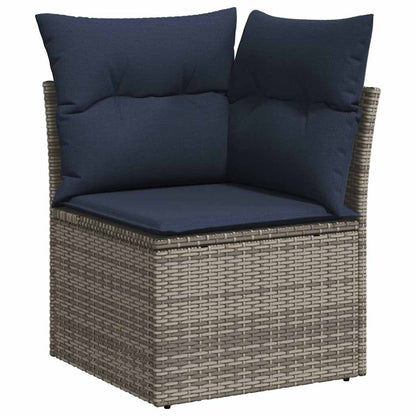 4-tlg. Garten-Sofagarnitur mit Kissen Grau Poly Rattan