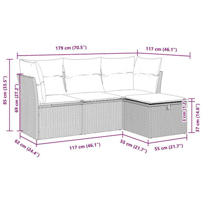 4-tlg. Garten-Sofagarnitur mit Kissen Grau Poly Rattan