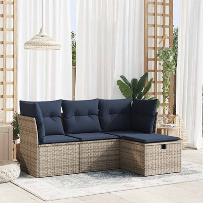 4-tlg. Garten-Sofagarnitur mit Kissen Grau Poly Rattan