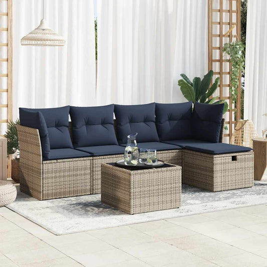 6-tlg. Garten-Sofagarnitur mit Kissen Grau Poly Rattan