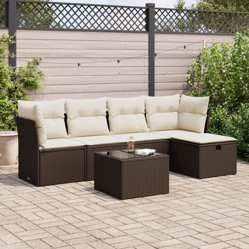 6-tlg. Garten-Sofagarnitur mit Kissen Braun Poly Rattan