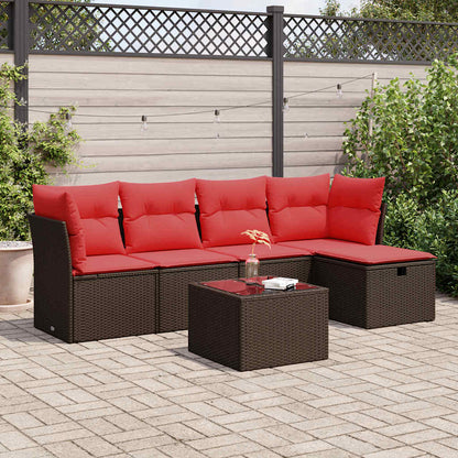 6-tlg. Garten-Sofagarnitur mit Kissen Braun Poly Rattan