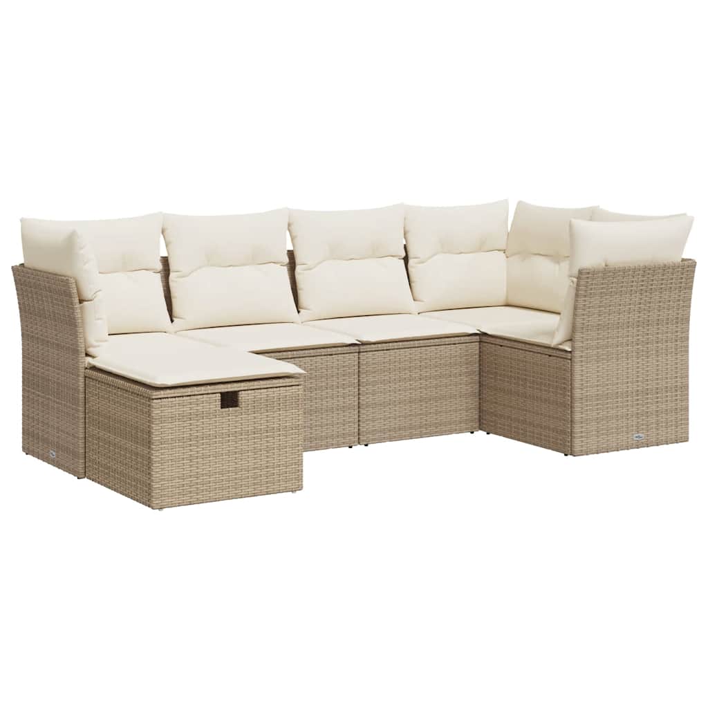 6-tlg. Garten-Sofagarnitur mit Kissen Beige Poly Rattan
