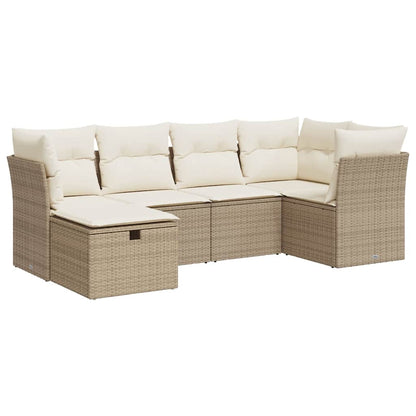6-tlg. Garten-Sofagarnitur mit Kissen Beige Poly Rattan