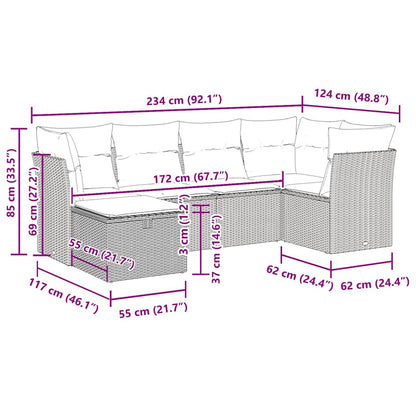 6-tlg. Garten-Sofagarnitur mit Kissen Beige Poly Rattan