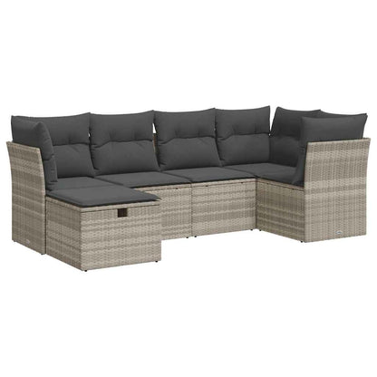 6-tlg. Garten-Sofagarnitur mit Kissen Hellgrau Poly Rattan
