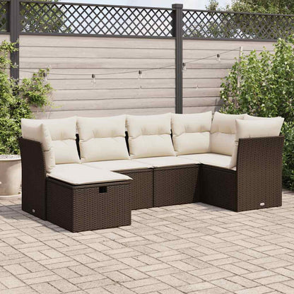 6-tlg. Garten-Sofagarnitur mit Kissen Braun Poly Rattan