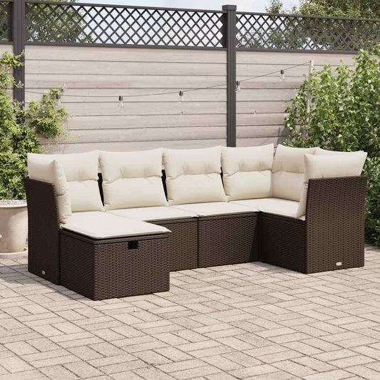 6-tlg. Garten-Sofagarnitur mit Kissen Braun Poly Rattan