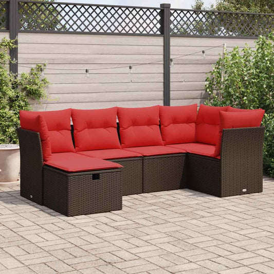 6-tlg. Garten-Sofagarnitur mit Kissen Braun Poly Rattan