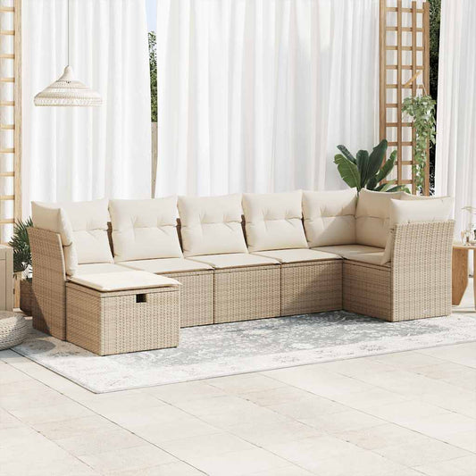 7-tlg. Garten-Sofagarnitur mit Kissen Beige Poly Rattan